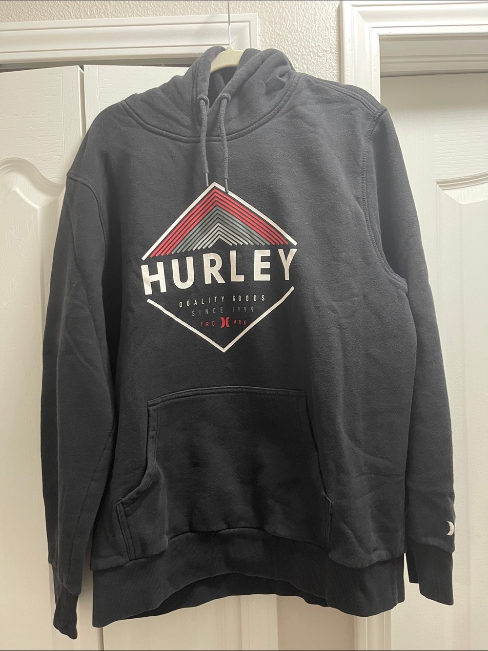 Hurley Black Hoodie with Red & White Geometric Logo